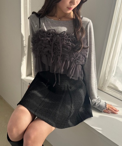 one after another NICE CLAUP(ワンアフターアナザーナイスクラップ)の「チュールビスチェ+トップスセット(Tシャツ/カットソー・レディース・グレー系その他/アイボリー/チャコールグレー・FREE)」の12枚目の写真