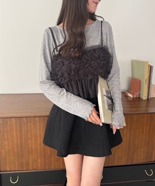 one after another NICE CLAUP(ワンアフターアナザーナイスクラップ)の「チュールビスチェ+トップスセット(Tシャツ/カットソー・レディース・グレー系その他/アイボリー/チャコールグレー・FREE)」の10枚目の写真