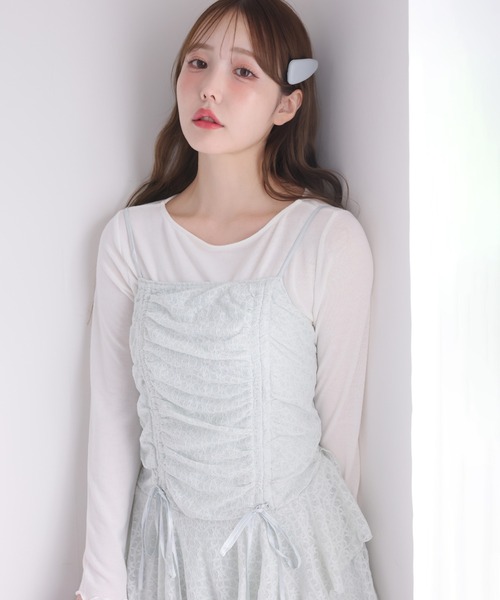 one after another NICE CLAUP(ワンアフターアナザーナイスクラップ)の「チュールビスチェ+トップスセット(Tシャツ/カットソー・レディース・グレー系その他/アイボリー/チャコールグレー・FREE)」の16枚目の写真