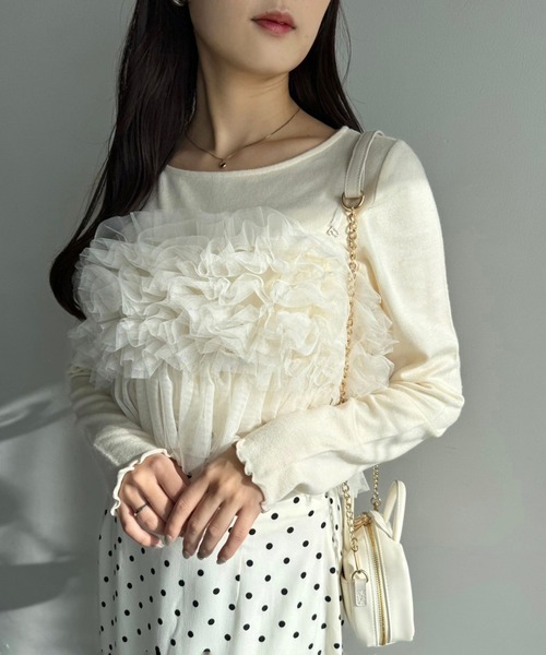 one after another NICE CLAUP(ワンアフターアナザーナイスクラップ)の「チュールビスチェ+トップスセット(Tシャツ/カットソー・レディース・グレー系その他/アイボリー/チャコールグレー・FREE)」の22枚目の写真
