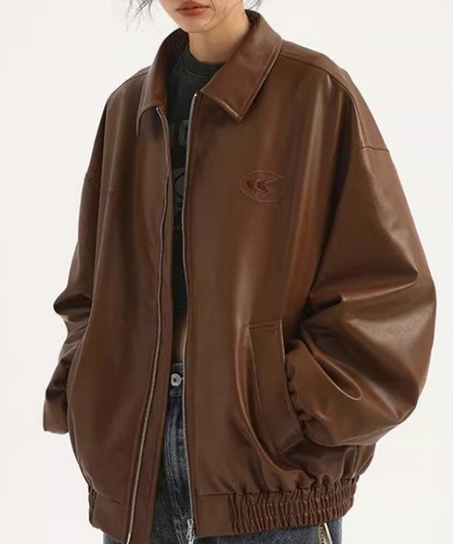 【セール】ストリート Y2Kデザイン PU レザーブルゾン（ブルゾン）｜wilful（ウルフル）