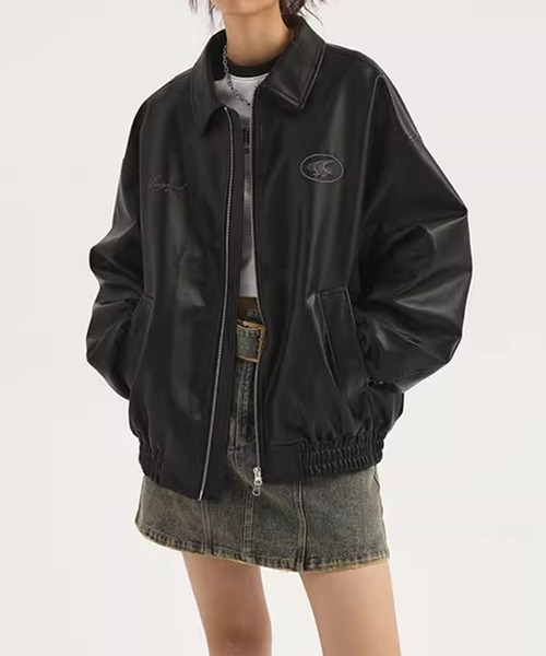 【セール】ストリート Y2Kデザイン PU レザーブルゾン（ブルゾン）｜wilful（ウルフル）