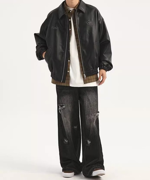 【セール】ストリート Y2Kデザイン PU レザーブルゾン（ブルゾン）｜wilful（ウルフル）