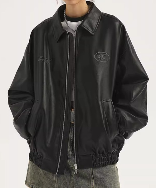 【セール】ストリート Y2Kデザイン PU レザーブルゾン（ブルゾン）｜wilful（ウルフル）