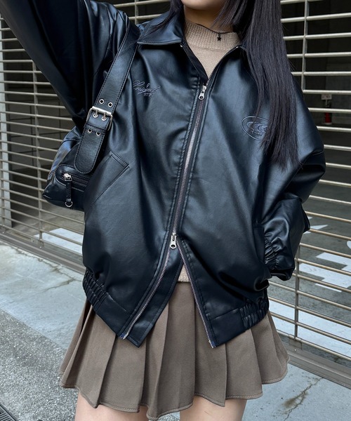 【セール】ストリート Y2Kデザイン PU レザーブルゾン（ブルゾン）｜wilful（ウルフル）