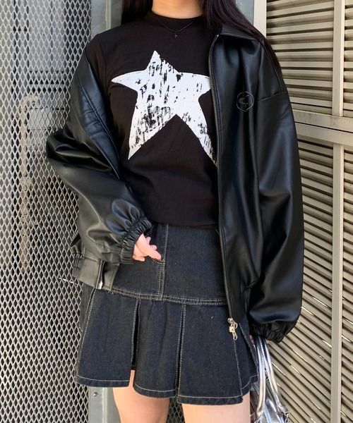 【セール】ストリート Y2Kデザイン PU レザーブルゾン（ブルゾン）｜wilful（ウルフル）