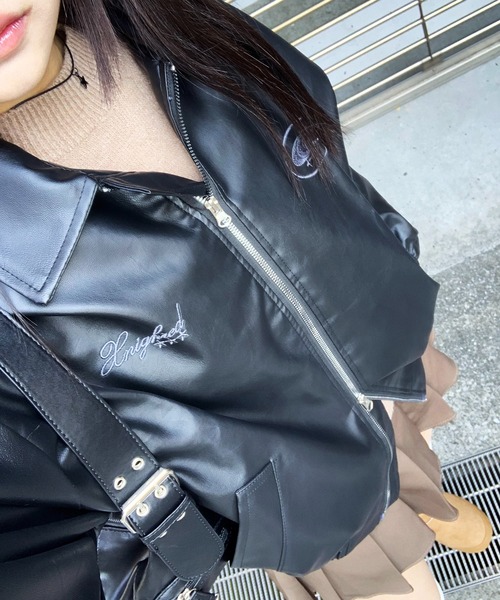 【セール】ストリート Y2Kデザイン PU レザーブルゾン（ブルゾン）｜wilful（ウルフル）