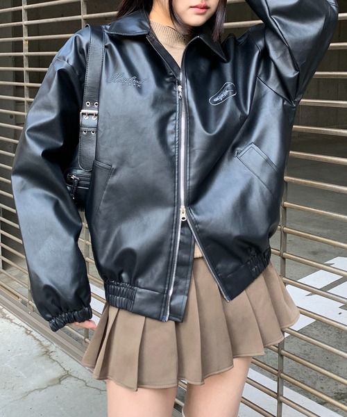 【セール】ストリート Y2Kデザイン PU レザーブルゾン（ブルゾン）｜wilful（ウルフル）