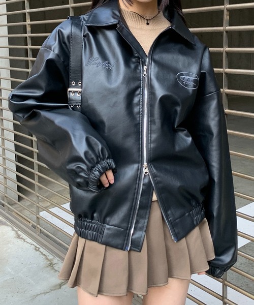 【セール】ストリート Y2Kデザイン PU レザーブルゾン（ブルゾン）｜wilful（ウルフル）