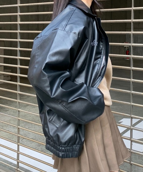 【セール】ストリート Y2Kデザイン PU レザーブルゾン（ブルゾン）｜wilful（ウルフル）