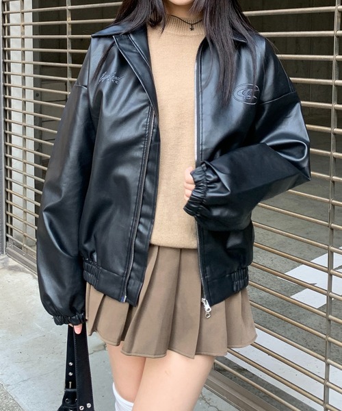 【セール】ストリート Y2Kデザイン PU レザーブルゾン（ブルゾン）｜wilful（ウルフル）
