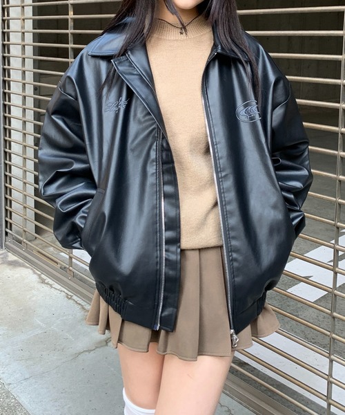 【セール】ストリート Y2Kデザイン PU レザーブルゾン（ブルゾン）｜wilful（ウルフル）