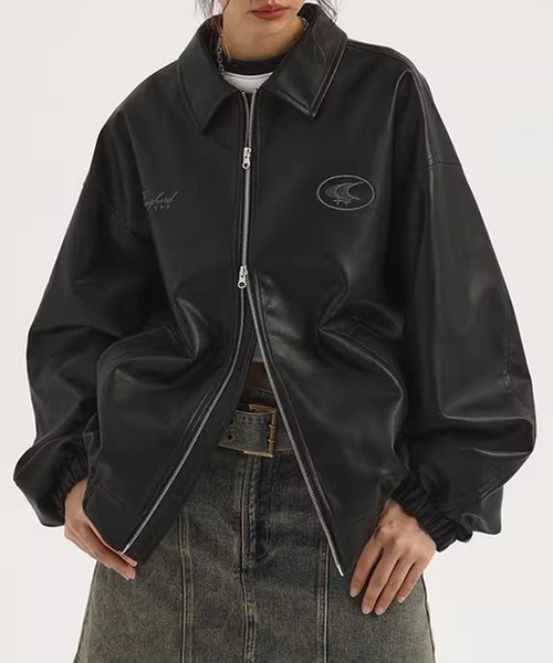 【セール】ストリート Y2Kデザイン PU レザーブルゾン（ブルゾン）｜wilful（ウルフル）