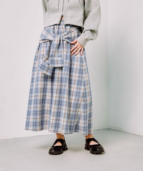 LEPSIM（レプシィム）の「デザインチェックスカート　241961（スカート・レディース・ライトグリーン/ネイビー/ブルー・FREE）」の21枚目の写真