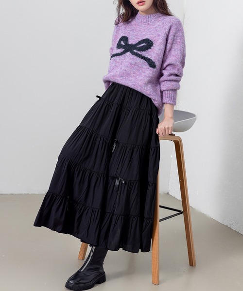 DAY CLOSET(デイ クローゼット)の「【ロング丈/透け防止のペチコート付き】バレエコアルックリボンティアードスカート レディース(スカート・レディース・ホワイト/ブラック・FREE)」の8枚目の写真