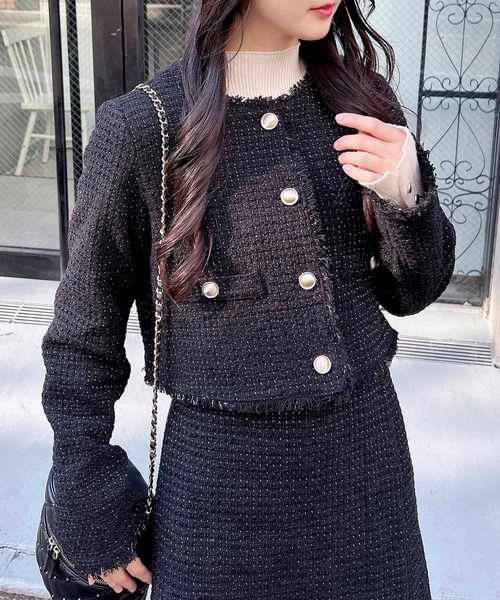 INGNI（イング）の「ツイードフリンジジャケット／B(セットアップ対応)（ノーカラージャケット・レディース・ブラック/サックスブルー/オフホワイト・M）」の15枚目の写真