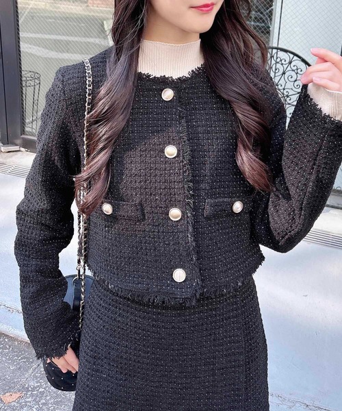 INGNI（イング）の「ツイードフリンジジャケット／B(セットアップ対応)（ノーカラージャケット・レディース・ブラック/サックスブルー/オフホワイト・M）」の17枚目の写真