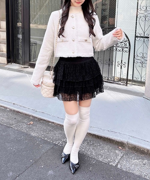 INGNI（イング）の「ツイードフリンジジャケット／B(セットアップ対応)（ノーカラージャケット・レディース・ブラック/サックスブルー/オフホワイト・M）」の14枚目の写真