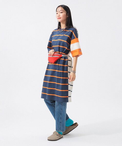 Champion（チャンピオン）の「【別注】Champion / ボーダー クレイジー ワンピース（ワンピース・レディース・ネイビー/ピンク・S）」の15枚目の写真