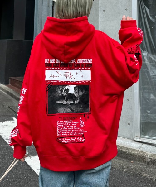 SOUNDSGOOOOD（サウンズグッド）の「【SOUNDS GOOOOD / サウンズグッド】アソートプリントZIPパーカー（パーカー・メンズ・レッド/ライトグレー・ONE SIZE）」の4枚目の写真