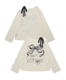 【HOOK】for girls リボンプリントオープンショルダーダメージトップス
