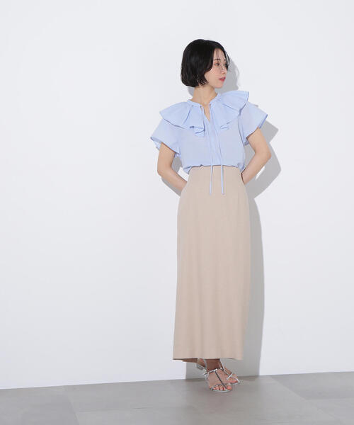 N.（N. Natural Beauty Basic）（エヌエヌナチュラルビューティーベーシック）の「麻混タイトスカート（スカート・レディース・ベージュ/キャメル・SMALL/MEDIUM）」の4枚目の写真