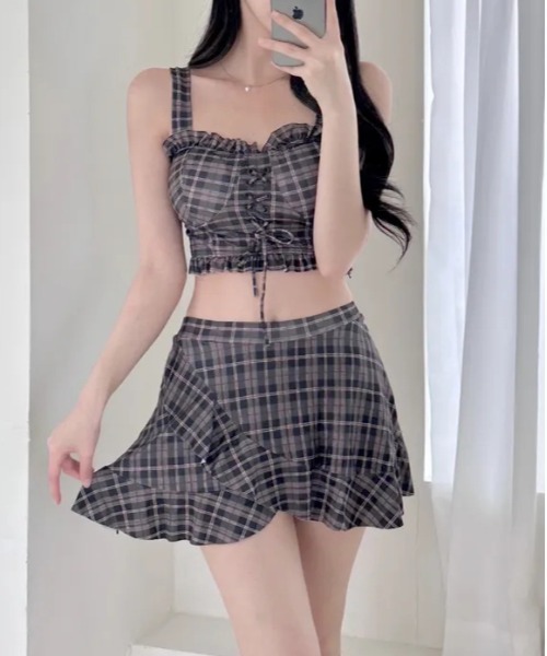 NO ROMANCE Y2Kギャルストラップビキニ水着セット　花 NO ROMANCE Y2Kギャルストラップビキニ水着セット 花