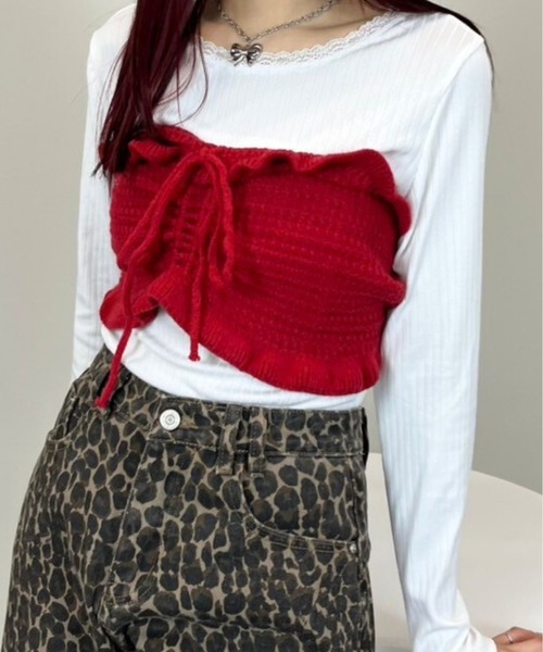 almo(アルモ)の「TNK フロントシャーリングニットビスチェ(se)(その他トップス・レディース・サックスブルー/レッド/グリーン・FREE)」の1枚目の写真