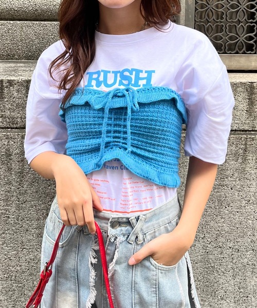 almo(アルモ)の「TNK フロントシャーリングニットビスチェ(se)(その他トップス・レディース・サックスブルー/レッド/グリーン・FREE)」の3枚目の写真