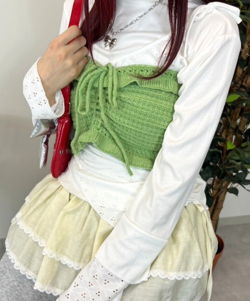 almo(アルモ)の「TNK フロントシャーリングニットビスチェ(se)(その他トップス・レディース・サックスブルー/レッド/グリーン・FREE)」の8枚目の写真