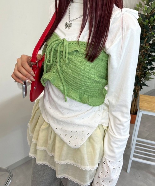 almo(アルモ)の「TNK フロントシャーリングニットビスチェ(se)(その他トップス・レディース・サックスブルー/レッド/グリーン・FREE)」の9枚目の写真