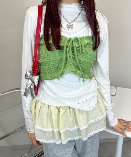 almo(アルモ)の「TNK フロントシャーリングニットビスチェ(se)(その他トップス・レディース・サックスブルー/レッド/グリーン・FREE)」の10枚目の写真