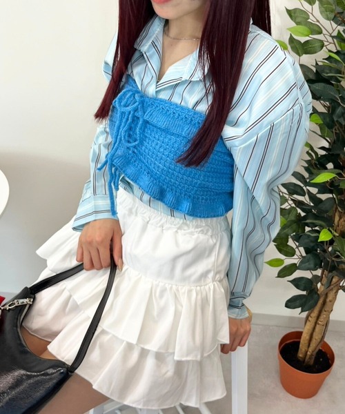 almo(アルモ)の「TNK フロントシャーリングニットビスチェ(se)(その他トップス・レディース・サックスブルー/レッド/グリーン・FREE)」の14枚目の写真
