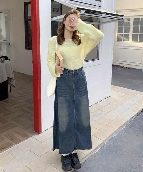 Spick & Span ヴィンテージライクデニムスカート　サックスブルー Spick & Span ヴィンテージライクデニムスカート サックスブルー