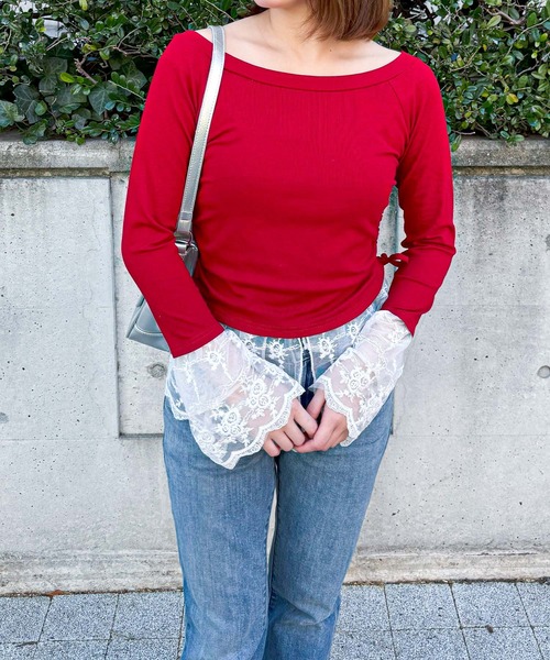 frunco（フランコ）の「【ZOZO限定】ドッキングレースロンT（Tシャツ/カットソー・レディース・レッド/ブラック/ホワイト・MEDIUM）」の14枚目の写真