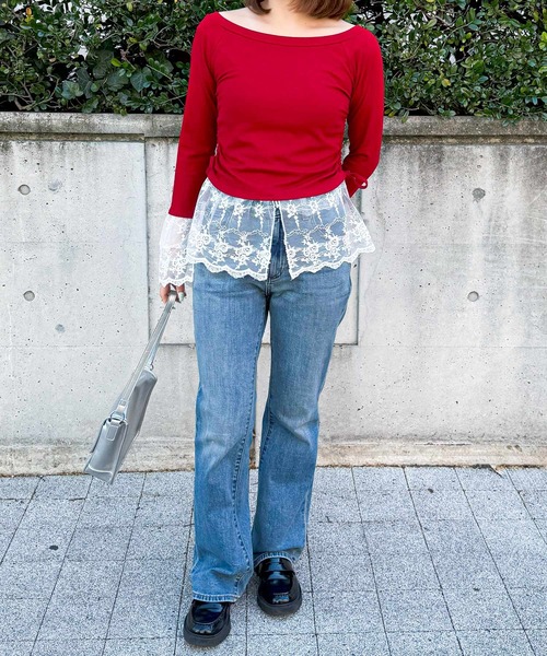 frunco（フランコ）の「【ZOZO限定】ドッキングレースロンT（Tシャツ/カットソー・レディース・レッド/ブラック/ホワイト・MEDIUM）」の11枚目の写真