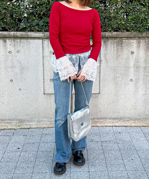 frunco（フランコ）の「【ZOZO限定】ドッキングレースロンT（Tシャツ/カットソー・レディース・レッド/ブラック/ホワイト・MEDIUM）」の10枚目の写真