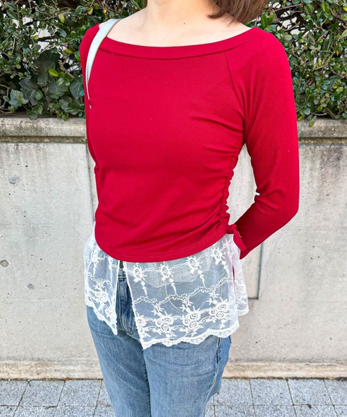 frunco（フランコ）の「【ZOZO限定】ドッキングレースロンT（Tシャツ/カットソー・レディース・レッド/ブラック/ホワイト・MEDIUM）」の13枚目の写真