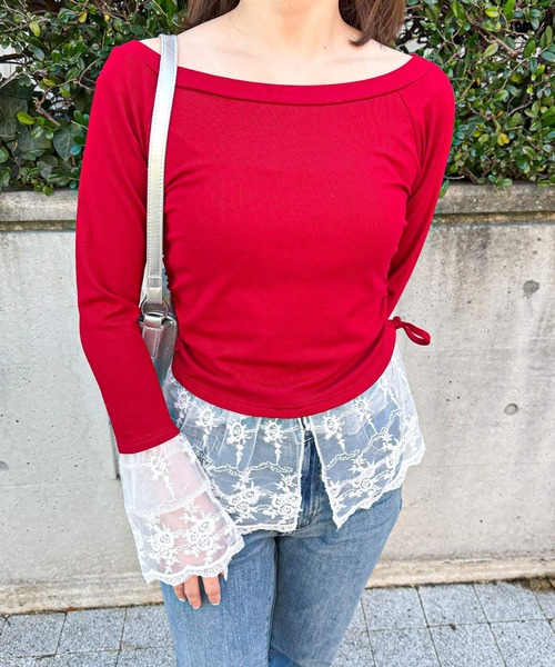 frunco（フランコ）の「【ZOZO限定】ドッキングレースロンT（Tシャツ/カットソー・レディース・レッド/ブラック/ホワイト・MEDIUM）」の12枚目の写真