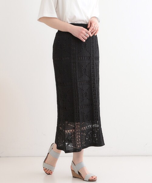 洗練された大人の【ETRO】コットン スカート パッチワーク セール】かぎ針風パッチワークが大人かわいいニットスカート