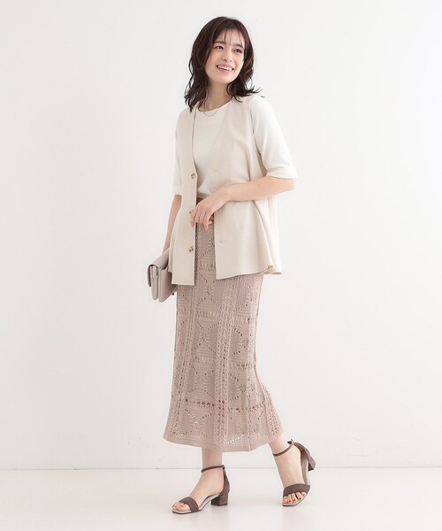 洗練された大人の【ETRO】コットン スカート パッチワーク セール】かぎ針風パッチワークが大人かわいいニットスカート