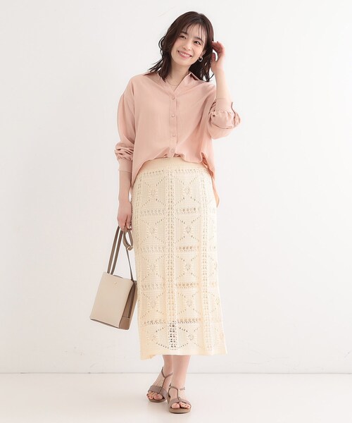 ニットセーター スカート パッチワーク ホワイト S/XL セール】かぎ針風パッチワークが大人かわいいニットスカート