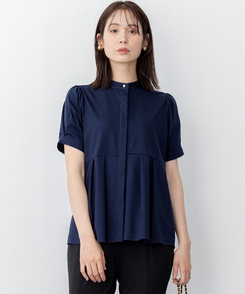 組曲（クミキョク）の「プレーティング天竺5分袖 カットソー（Tシャツ/カットソー・レディース・アイボリー系/サックスブルー系/ネイビー系・6/5/7）」の2枚目の写真