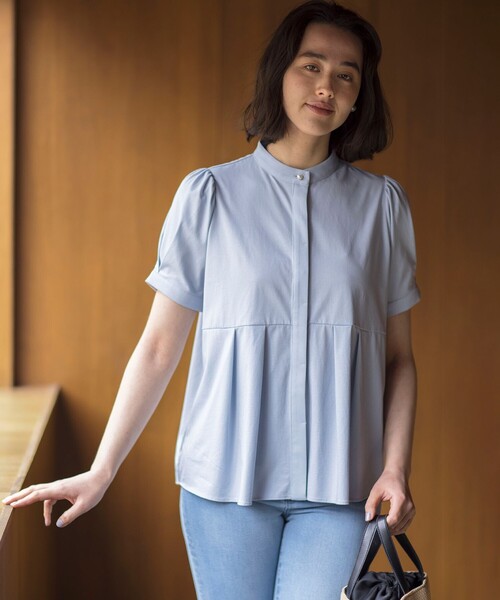 組曲（クミキョク）の「プレーティング天竺5分袖 カットソー（Tシャツ/カットソー・レディース・アイボリー系/サックスブルー系/ネイビー系・6/5/7）」の4枚目の写真