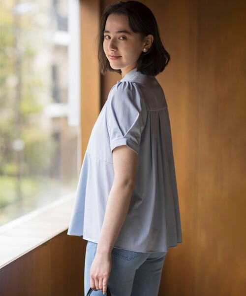 組曲（クミキョク）の「プレーティング天竺5分袖 カットソー（Tシャツ/カットソー・レディース・アイボリー系/サックスブルー系/ネイビー系・6/5/7）」の5枚目の写真