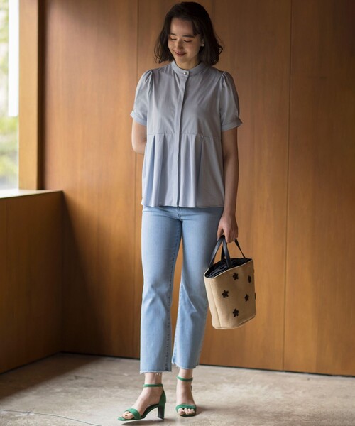 組曲（クミキョク）の「プレーティング天竺5分袖 カットソー（Tシャツ/カットソー・レディース・アイボリー系/サックスブルー系/ネイビー系・6/5/7）」の6枚目の写真