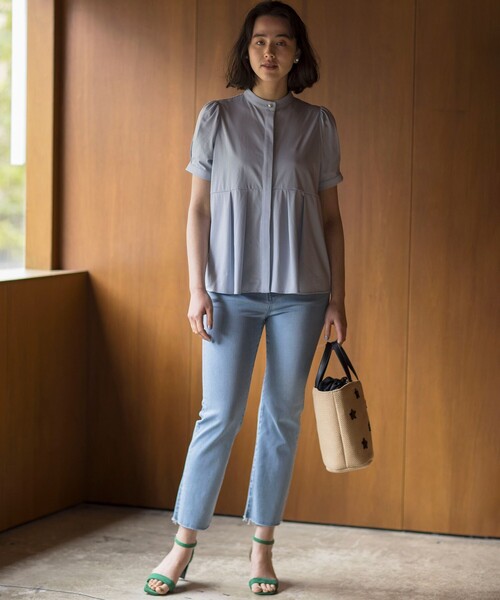 組曲（クミキョク）の「プレーティング天竺5分袖 カットソー（Tシャツ/カットソー・レディース・アイボリー系/サックスブルー系/ネイビー系・6/5/7）」の7枚目の写真