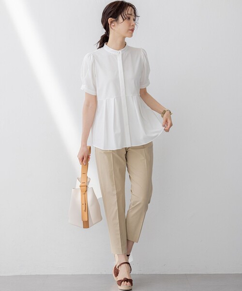 組曲（クミキョク）の「プレーティング天竺5分袖 カットソー（Tシャツ/カットソー・レディース・アイボリー系/サックスブルー系/ネイビー系・6/5/7）」の14枚目の写真