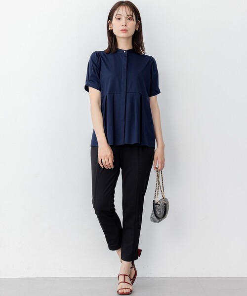 組曲（クミキョク）の「プレーティング天竺5分袖 カットソー（Tシャツ/カットソー・レディース・アイボリー系/サックスブルー系/ネイビー系・6/5/7）」の15枚目の写真