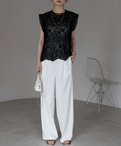 each（イーチ）の「レースフレンチTシャツ（Tシャツ/カットソー・レディース・アイボリー/ブラック・FREE）」の17枚目の写真